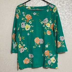 LOFT Outlet Green Floral 3/4 Sleeve Boat Neck Top 100% Cotton‎ Casual Sz L